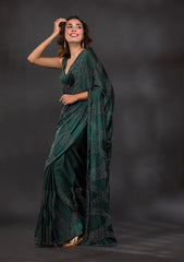 Bottle Green Stone Work Designer Saree