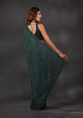 Bottle Green Stone Work Designer Saree