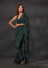 Bottle Green Stone Work Designer Saree