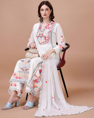 Women's GEORGETTE EMBRODERYStraight Kurta With Plazzo and Dupatta Set