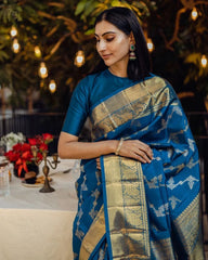 DARK BLUE PURE SOFT SILK SAREE WITH ATTRACTIVE BLOUSE PIECE