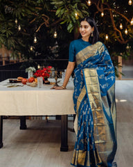 DARK BLUE PURE SOFT SILK SAREE WITH ATTRACTIVE BLOUSE PIECE