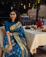 DARK BLUE PURE SOFT SILK SAREE WITH ATTRACTIVE BLOUSE PIECE