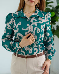 Abstract Print Button Collared Shirt in rama colour with white strip