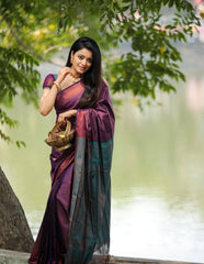 PURPLE PURE SOFT SILK SAREE WITH ATTRACTIVE BLOUSE PIECE