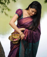 PURPLE PURE SOFT SILK SAREE WITH ATTRACTIVE BLOUSE PIECE