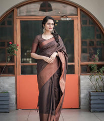 BROWN PURE SOFT SILK SAREE WITH ATTRACTIVE BLOUSE PIECE