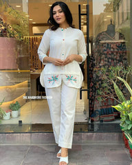 Vijuba Off White Cotton Linen & Embroidery Work Co-Ord Set