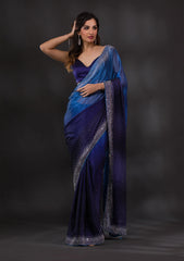 Women's Blue Rangoli Silk Embroidery Work Saree with Blouse Piece