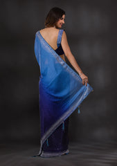 Women's Blue Rangoli Silk Embroidery Work Saree with Blouse Piece