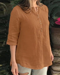 Rust Solid Cotton Flax Women Top