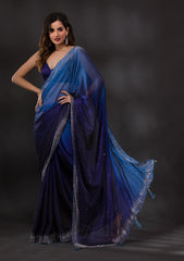 Women's Blue Rangoli Silk Embroidery Work Saree with Blouse Piece