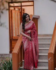 RED SOFT SILK SAREE WITH ATTRACTIVE BLOUSE PIECE