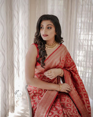 RED SOFT SILK SAREE WITH ATTRACTIVE BLOUSE PIECE