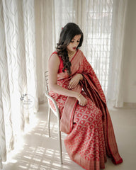 RED SOFT SILK SAREE WITH ATTRACTIVE BLOUSE PIECE