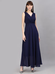 Tokyo Talkies Women NAVY BLUE Solid GOWN Dresses