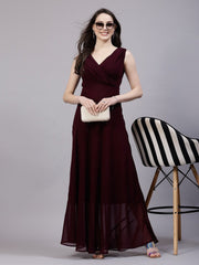 Tokyo Talkies Women MAROON Solid GOWN Dresses