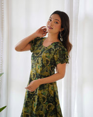 PURE COTTON DARK GREEN FLORAL CO-ORD SET