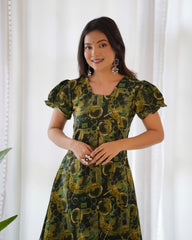 PURE COTTON DARK GREEN FLORAL CO-ORD SET