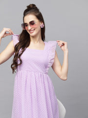 Flutter Sleeve Georgette Dotted Dress( LILAC )