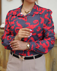 Abstract Print Button Collared Shirt in black colour with red print