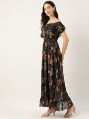 Midnight Floral Belted Dress