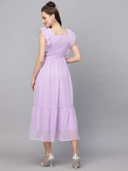 Flutter Sleeve Georgette Dotted Dress( LILAC )