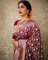 MAROON PURE SOFT SILK SAREE WITH ATTRACTIVE BLOUSE PIECE