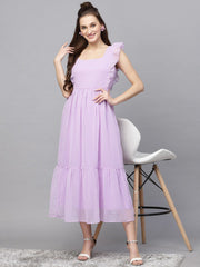 Flutter Sleeve Georgette Dotted Dress( LILAC )