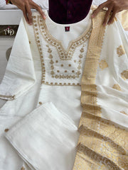 NEW JANKI WHITE BEAUTIFUL HEAVY FULLY STITCHED SUIT SET