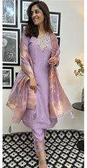 CHANDERI SILK SUIT SET (PURPLE)