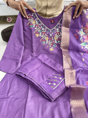 CHANDERI SILK SUIT SET (PURPLE)