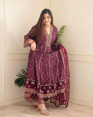 Meera Maroon Voluminous Anarkali Suit Set