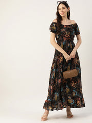 Midnight Floral Belted Dress