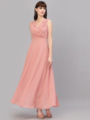 Tokyo Talkies Women Peach Solid GOWN Dresses