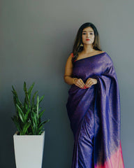 BLUE PURE SOFT SILK SAREE WITH ATTRACTIVE BLOUSE PIECE