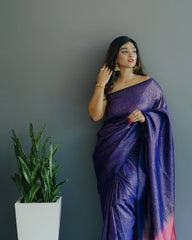 BLUE PURE SOFT SILK SAREE WITH ATTRACTIVE BLOUSE PIECE