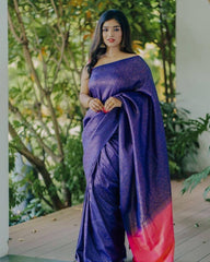 BLUE PURE SOFT SILK SAREE WITH ATTRACTIVE BLOUSE PIECE