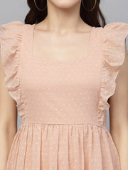 Flutter Sleeve Georgette Dotted Dress( PEACH )