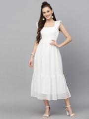 Flutter Sleeve Georgette Dotted Dress( WHITE )