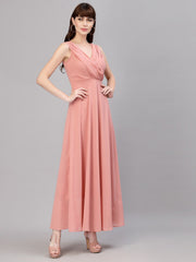 Tokyo Talkies Women Peach Solid GOWN Dresses