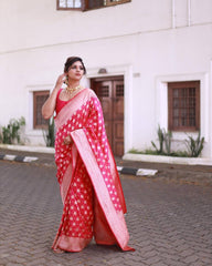 RED PURE SOFT SILK SAREE WITH ATTRACTIVE BLOUSE PIECE