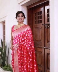 RED PURE SOFT SILK SAREE WITH ATTRACTIVE BLOUSE PIECE