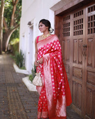 RED PURE SOFT SILK SAREE WITH ATTRACTIVE BLOUSE PIECE