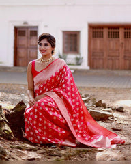 RED PURE SOFT SILK SAREE WITH ATTRACTIVE BLOUSE PIECE