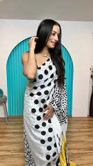 1-Minute Ready To Wear Saree with BLACK DOTS IN WHITE COLOUR