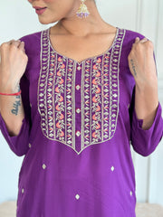 Women Embroidered Rayon Slub kurta set