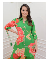 GREEN FLORAL MUSLIN CO-ORD