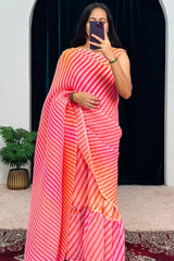 1-Minute Ready To Wear Georgette Gown Saree in pink colour with lining print