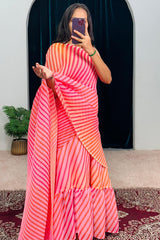 1-Minute Ready To Wear Georgette Gown Saree in pink colour with lining print